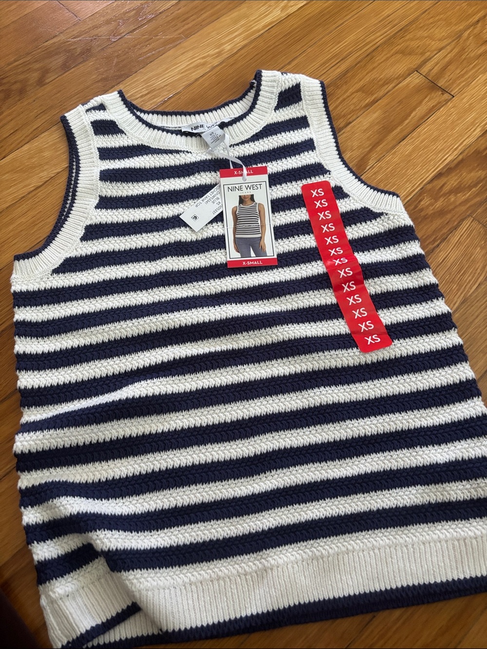 Nine West Navy and White Striped Knit Tank